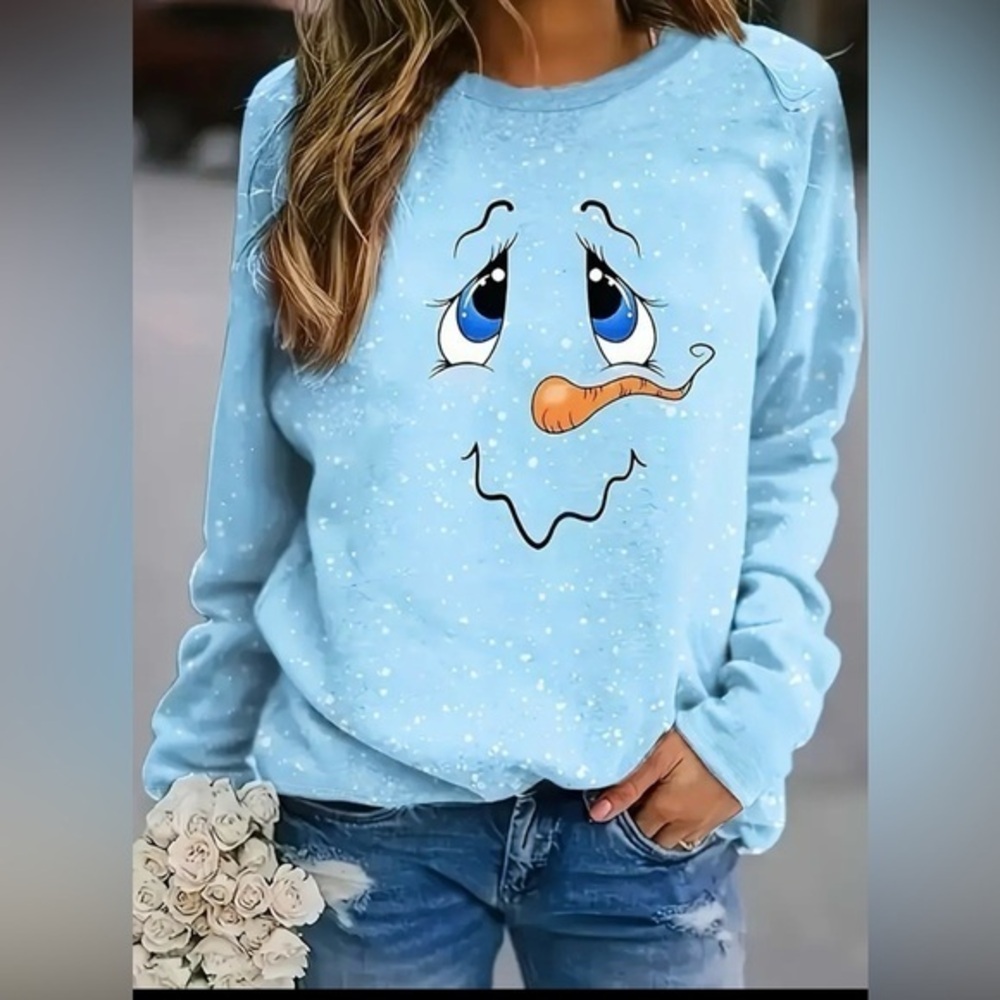 Blue Sweater Snowman Face